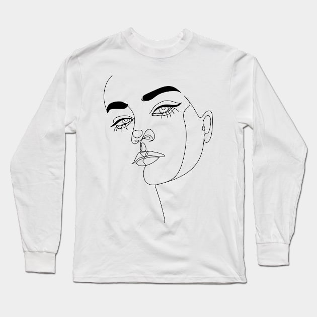 Abstact line art face Long Sleeve T-Shirt by OneLinePrint